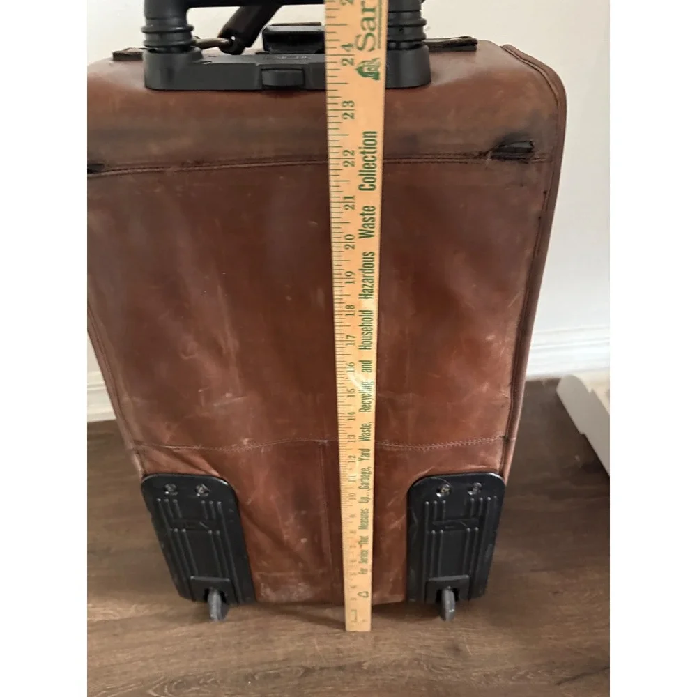 Tumi Brown Leather Rolling Suitcase Upright Luggage Bag Distressed 24 Inch